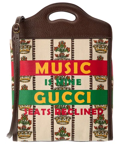 Gucci Centennial 100 Medium Canvas & Leather Tote In Brown