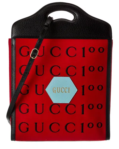 Gucci Centennial 100 Medium Canvas & Leather Tote In Red