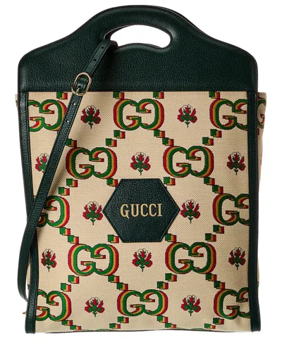 Gucci Centennial 100 Medium Canvas & Leather Tote In Sand