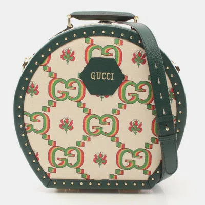 Pre-owned Gucci Centennial Gg Flower Jacquard Handbag Coated Canvas Leather Beige Green Multicolor