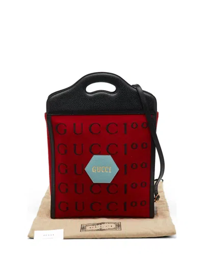 Pre-owned Gucci Centennial Script Logo Tote Bag In Red