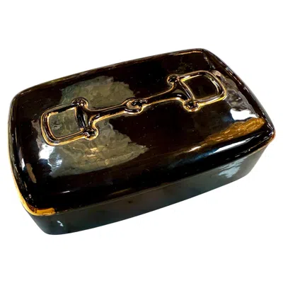 Pre-owned Gucci Ceramic Catchall With Gilt Box, Italy 1980s In Black