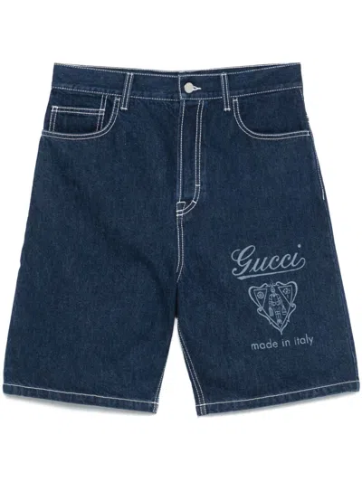 Gucci Certified Recycled Cotton Denim Shorts In Blue
