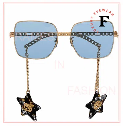 Pre-owned Gucci Chain 0724 Gold Blue Detachable Star Pedant Sunglasses Gg0724s 004 Unisex