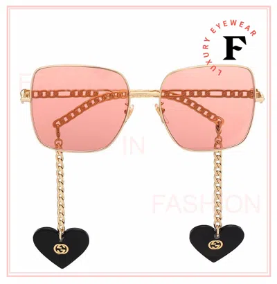 Pre-owned Gucci Chain 0724 Gold Orange Detachable Heart Pedant Sunglasses Gg0724s 005