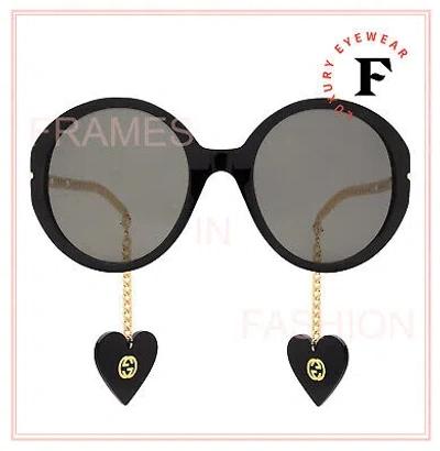 Pre-owned Gucci Chain 0726 Gold Black Heart Logo Detachable Charm Sunglasses Gg0726 005