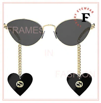 Pre-owned Gucci Chain 0977 Gold Black Tiger Heart Detachable Charm Sunglasses Gg0977s 001 In Gray