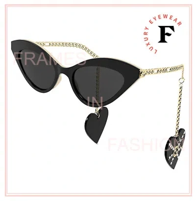 Pre-owned Gucci Chain 0978 Gold Black Crystal Heart Detachable Charm Sunglasses Gg0978 004