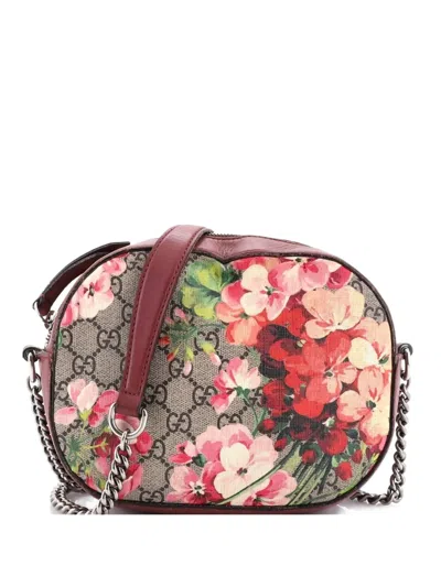 Pre-owned Gucci Chain Blooms Print Gg Coated Canvas Mini Crossbody Bag In Brown