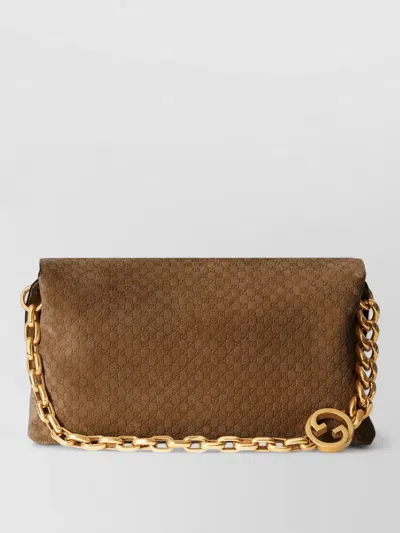 Gucci Chain Clutch Bag Monogram Pattern Strap In Brown