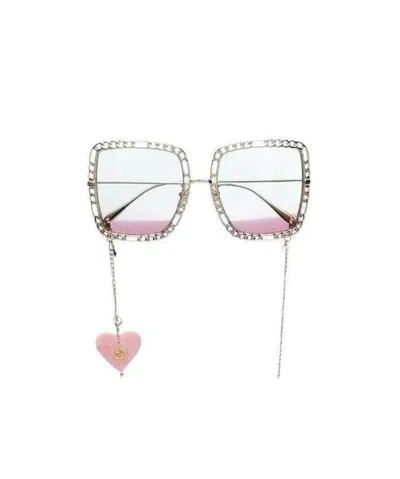 Gucci Chain-detail Rectangle-frame Sunglasses In White