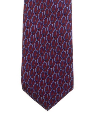 Pre-owned Gucci Chain Link Pattern Silk Tie In Burgundy