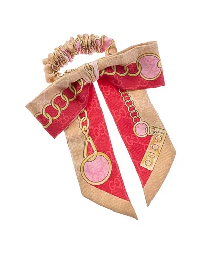 Gucci Chain Silk Scrunchie In Brown
