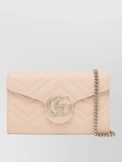Gucci Chain Strap Quilted Leather Cardholder Wallet In Pink