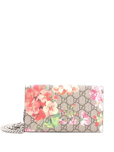 Pre-owned Gucci Chain Wallet Blooms Print Gg Coated Canvas Crossbody Bag In Brown