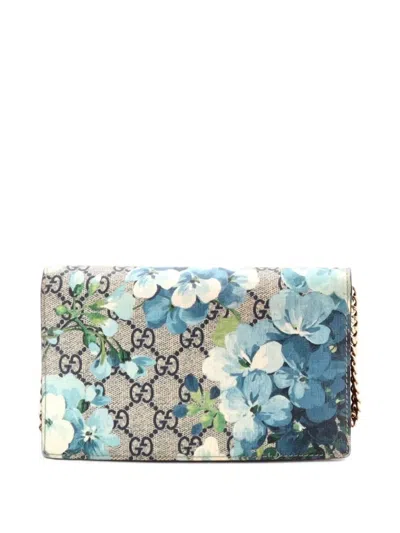 Pre-owned Gucci Chain Wallet Blooms Print Gg Coated Canvas Crossbody Bag In Brown