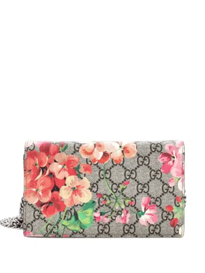 Pre-owned Gucci Chain Wallet Blooms Print Gg Coated Canvas Crossbody Bag In Pink