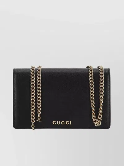 Gucci Chain Wallet Gold-tone Strap In Black