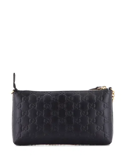 Pre-owned Gucci Chain Wristlet Wallet Ssima Leather Clutch Bag In Black