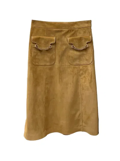 Gucci Chain-detail Suede Midi Skirt In Brown