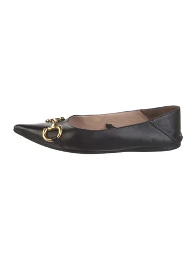 Pre-owned Gucci Chain-link Accent Leather Ballet Flats In Black