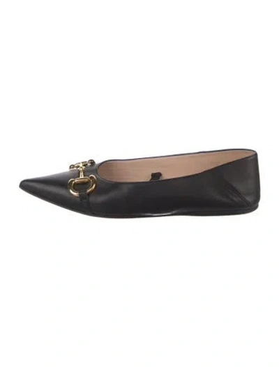 Pre-owned Gucci Chain-link Accent Leather Ballet Flats In Black