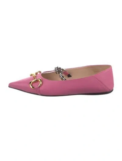 Pre-owned Gucci Chain-link Accent Leather Ballet Flats In Pink