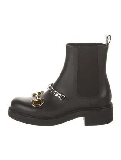 Pre-owned Gucci Chain-link Accent Leather Chelsea Boots In Black