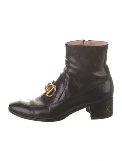 Pre-owned Gucci Chain-link Accent Leather Combat Boots In Black