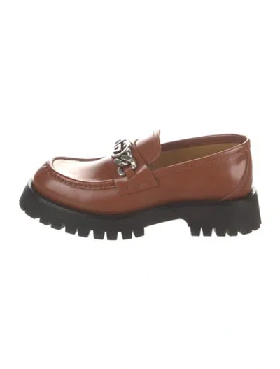 Pre-owned Gucci Chain-link Accent Leather Loafers In Brown