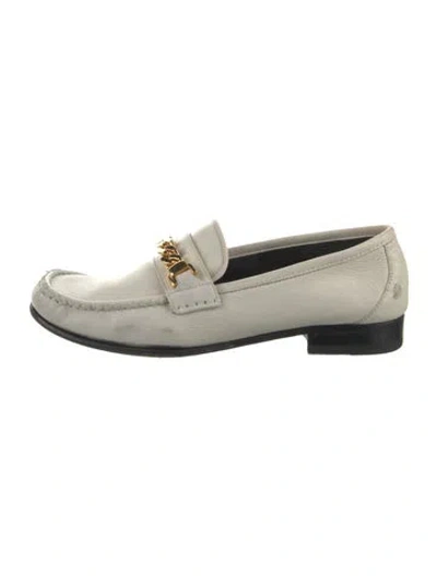 Pre-owned Gucci Chain-link Accent Leather Loafers In Neutral