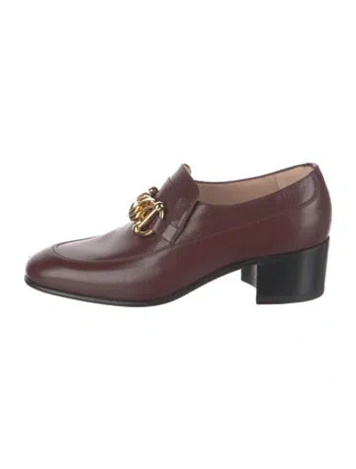 Pre-owned Gucci Chain-link Accent Leather Oxfords In Burgundy