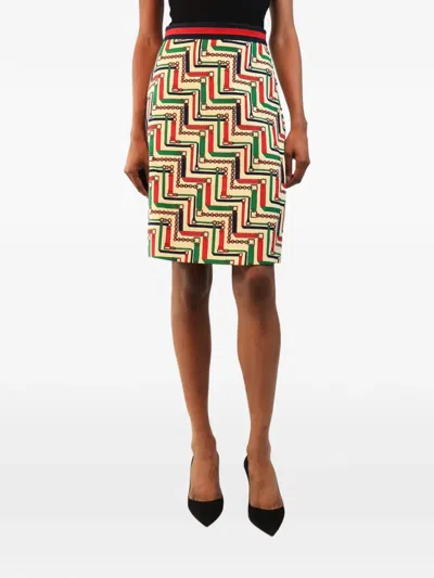 Pre-owned Gucci Chain-print Midi Skirt In Neutrals