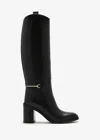 Gucci Women Black Boots With Side Clamp And Web Detail In Leather Woman In Black