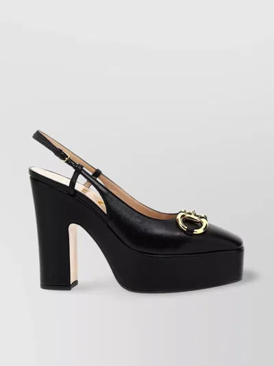Gucci Baby 120 Leather Platform Slingback Pumps In Black