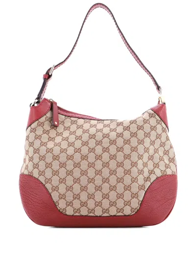 Pre-owned Gucci Charlotte Zip Gg Canvas With Leather Medium Hobo Bag In Neutral