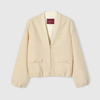 Gucci Check Cotton Tweed Jacket In Neutral