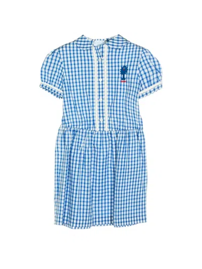 Gucci Kids' Check Embroidered Dress In Blue