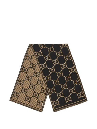 Gucci Check Gg Wool Scarf In 黑色