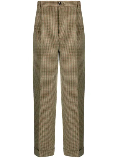 Gucci Check-pattern Pleat-detailing Trousers In Braun