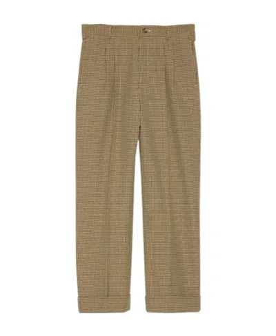 Gucci Check-pattern Pleat-detailing Trousers In Brown