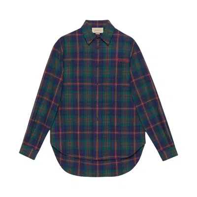 Pre-owned Gucci Check Pattern Shirt 'green' | Men's Size 50