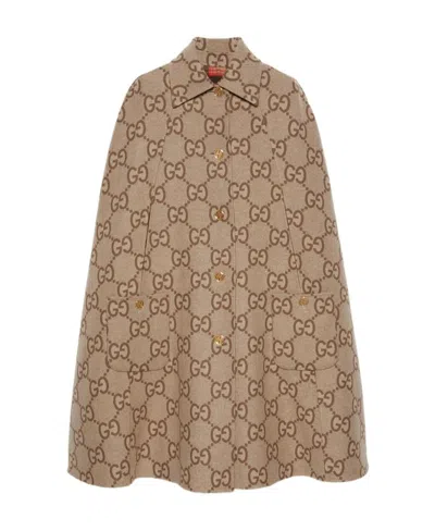 Gucci Check-pattern Wool Cape In Nude