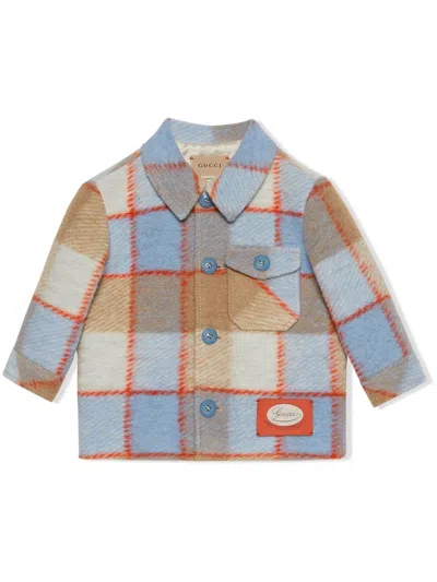 Gucci Babies' Check-pattern Wool Jacket In Braun