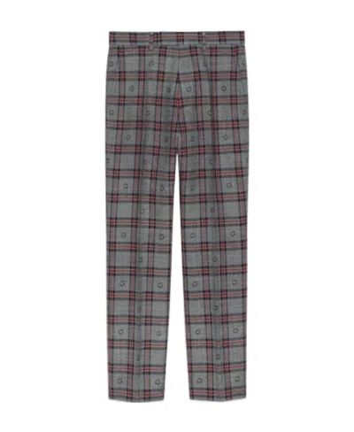 Gucci Check-pattern Wool Tapered Trousers In Black
