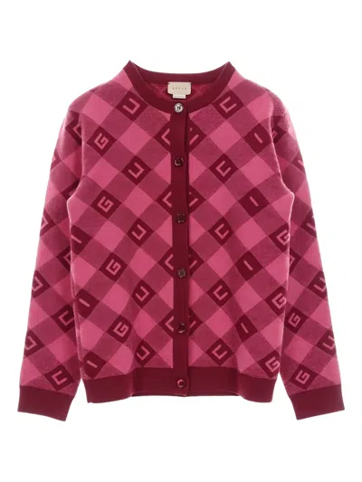 Pre-owned Gucci Check-print Cardigan In Pink