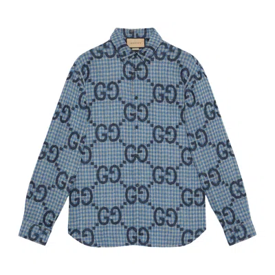Pre-owned Gucci Check Shirt 'azure/blue' | Men's Size 50