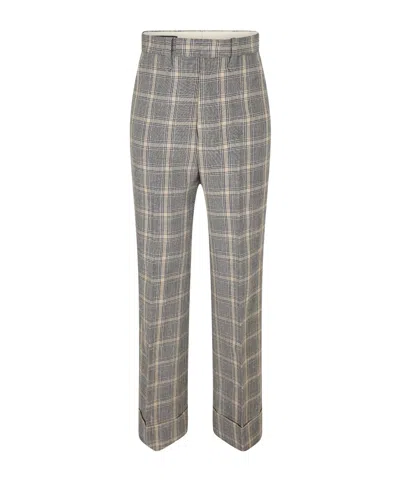 Gucci Check Straightleg Trousers In Gray