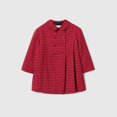 Gucci Babies' Check Wool Coat In Red