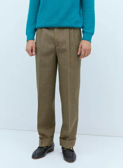 Gucci Check Wool Tailored Pants In Brown